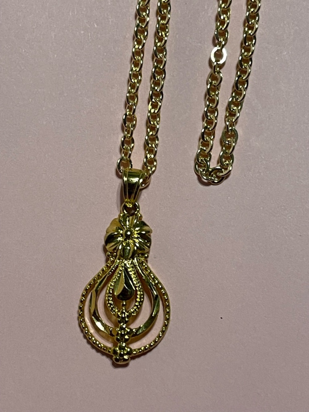 Ornate Gold Tone Vintage Pendant on NEW Chain #9970